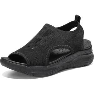 Womens Size 9.5 Black Mesh Arch Support Orthotic Comfortable Slip On Sandals